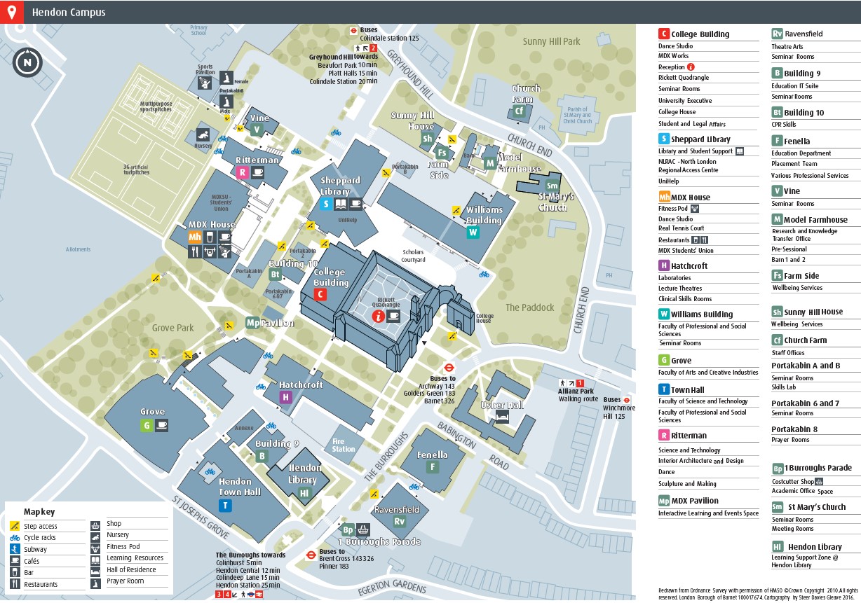 MDX_Hendon_Campus_Map เรียนต่ออังกฤษ,เรียนต่อปริญญาโทอังกฤษ,เรียนต่อปริญญตรีในลอนดอน,เรียนภาษา