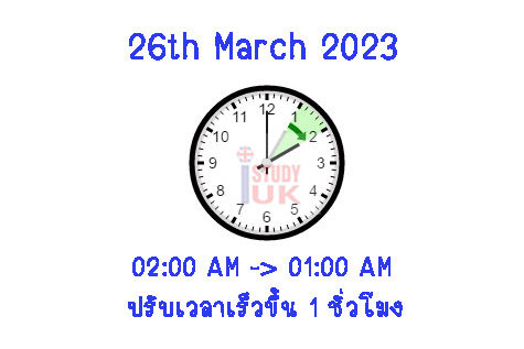 เดือนมีนาคมปี 2566 ประเทศอังกฤษและประเทศไทยเวลาห่างกัน 6 ชั่วโมง daylight saving time 2023 UK Thailand time difference