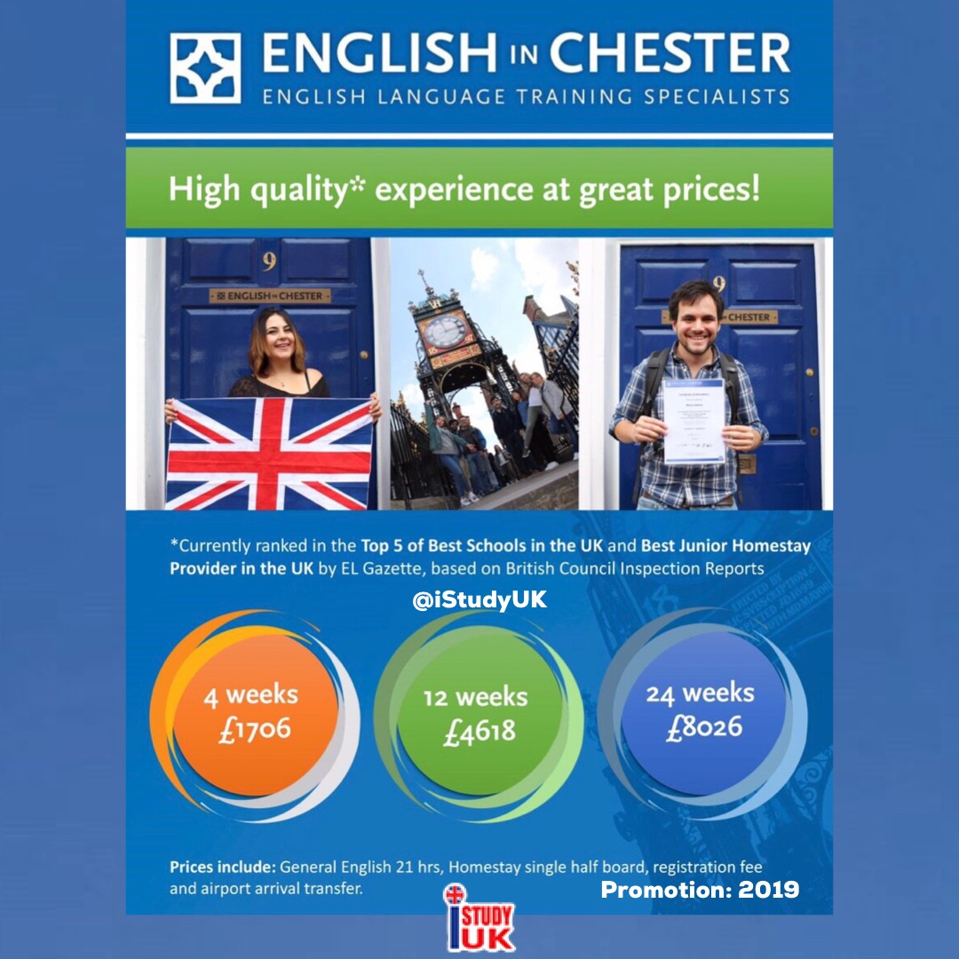 เรียนต่ออังกฤษ English in Chester School โรงเรียนสอนภาษาเน้นคุณภาพชั้นนำในประเทศอังกฤษ สมัคร English in Chester School กับ เอเยนซี่ I Study UK ปรึกษาฟรีดูแลตลอดระยะเวลาในต่างแดน 